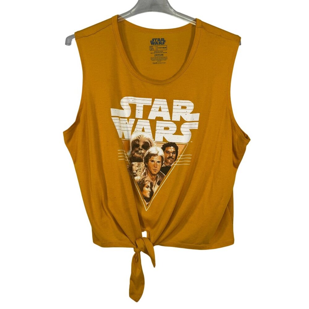 Vintage Star Wars Womens Tank Top 3PL Yellow Sleeveless Tie Knot Hem